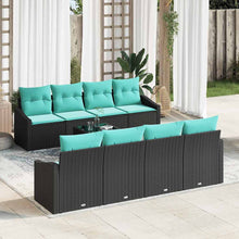 Bankstel met kussen 9 pcs Zwart en Turquoise poly rattan