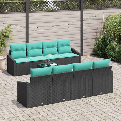 Bankstel met kussen 9 pcs Zwart en Turquoise poly rattan