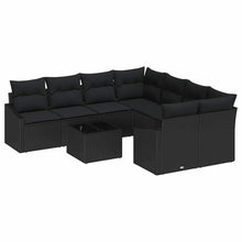 Bankstel met kussen met kussen 9 pcs Zwart poly rattan