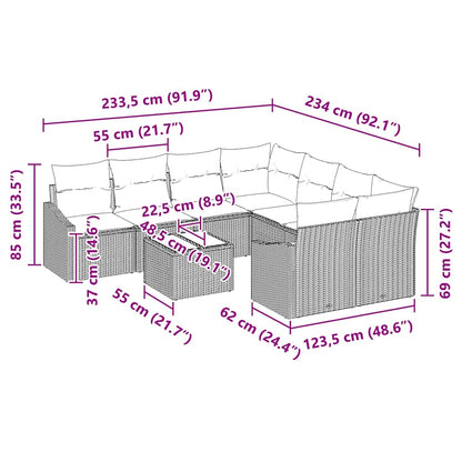 Bankstel met kussen met kussen 9 pcs Zwart poly rattan