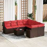 Loungeset 9-delig poly rattan bruin/rood