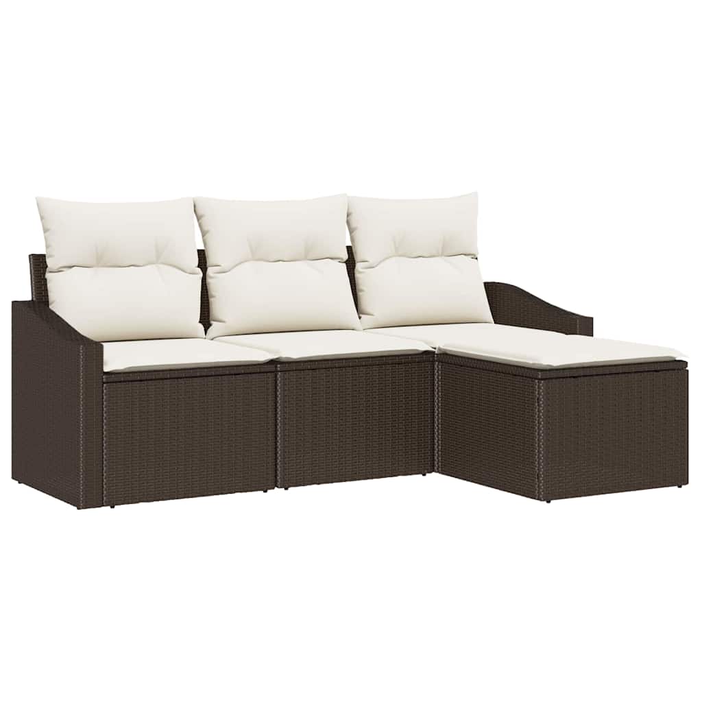 Bankstel met kussen 4 pcs Bruin poly rattan