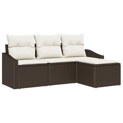 Bankstel met kussen 4 pcs Bruin poly rattan