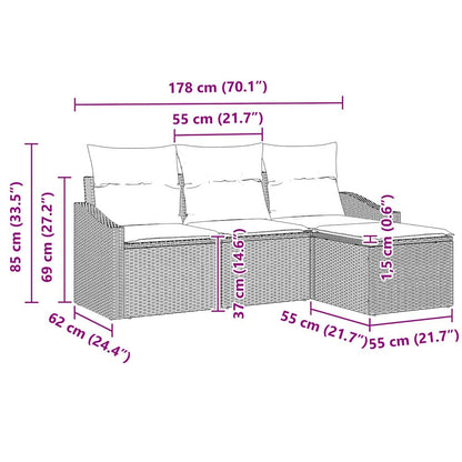 Bankstel met kussen 4 pcs Bruin poly rattan