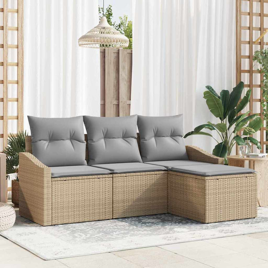 Bankstel met kussen 4 pcs Beige poly rattan