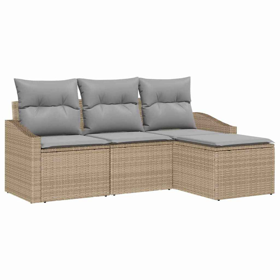 Bankstel met kussen 4 pcs Beige poly rattan