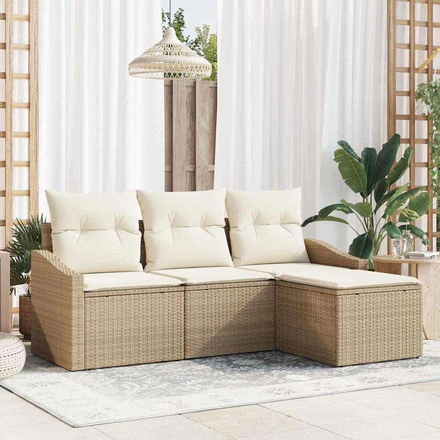 Bankstel met kussen 4 pcs Beige poly rattan