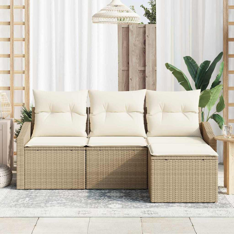 Bankstel met kussen 4 pcs Beige poly rattan
