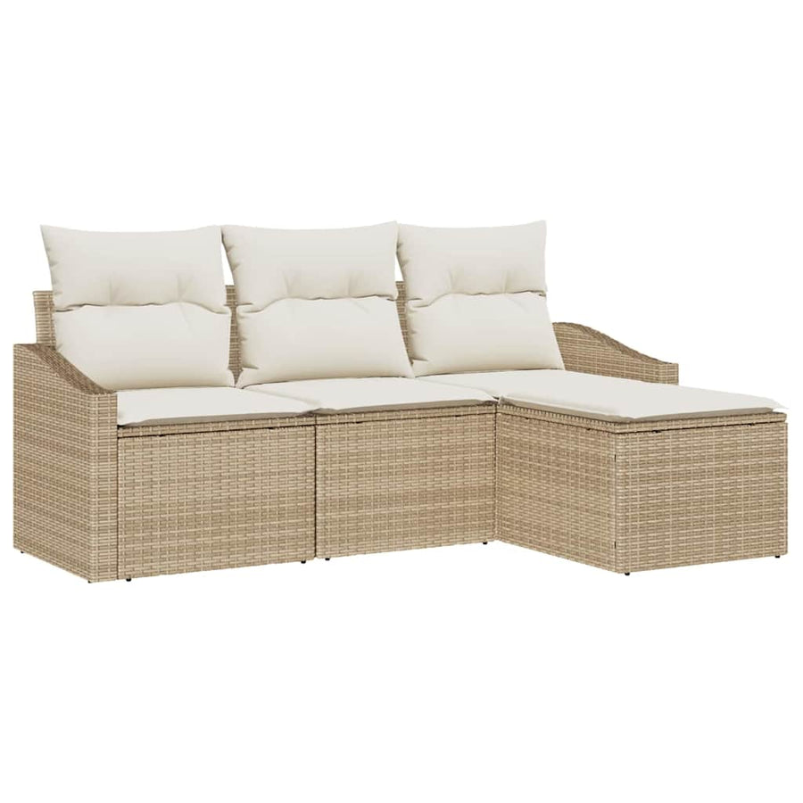 Bankstel met kussen 4 pcs Beige poly rattan
