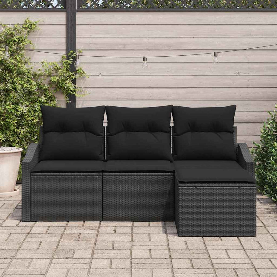 Bankstel met kussen 4 pcs Zwart poly rattan