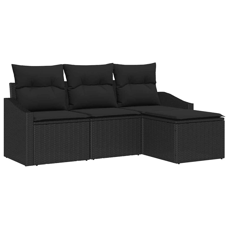 Bankstel met kussen 4 pcs Zwart poly rattan