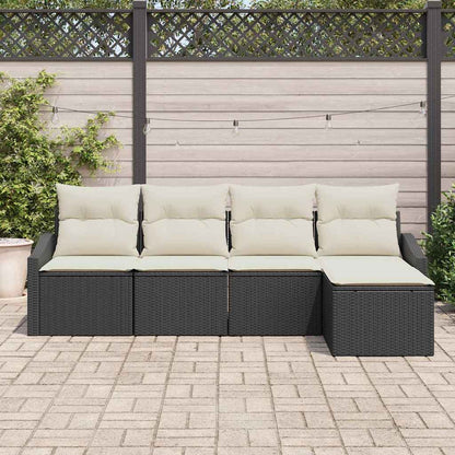 Bankstel met kussen 5 pcs Zwart poly rattan