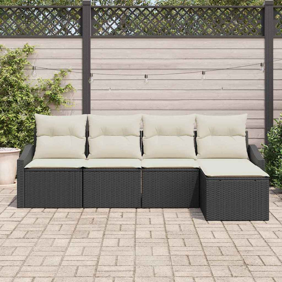 Bankstel met kussen 5 pcs Zwart poly rattan