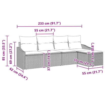 Bankstel met kussen 5 pcs Zwart poly rattan