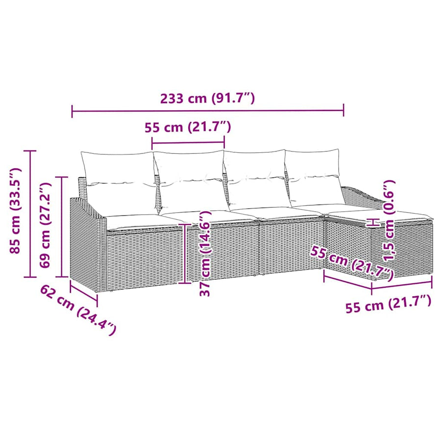 Bankstel met kussen 5 pcs Zwart poly rattan