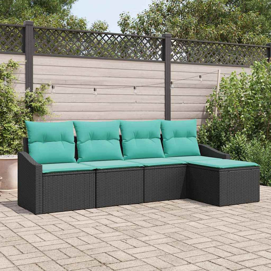 Bankstel met kussen 5 pcs Zwart poly rattan