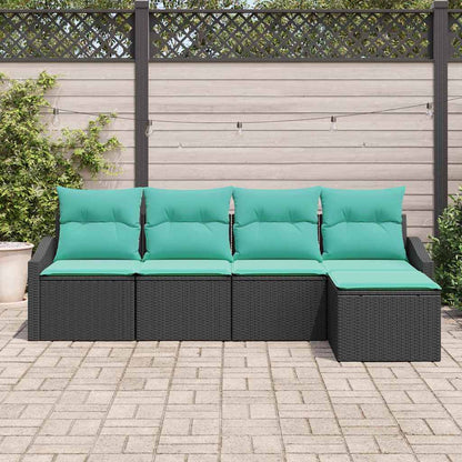 Bankstel met kussen 5 pcs Zwart poly rattan