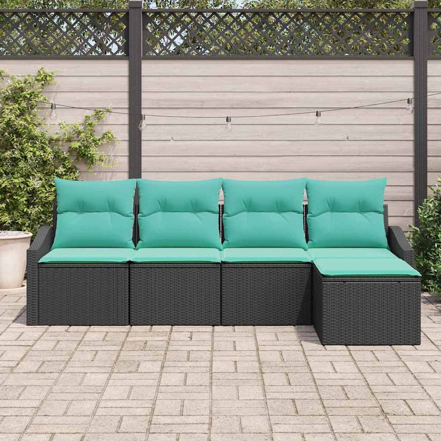 Bankstel met kussen 5 pcs Zwart poly rattan