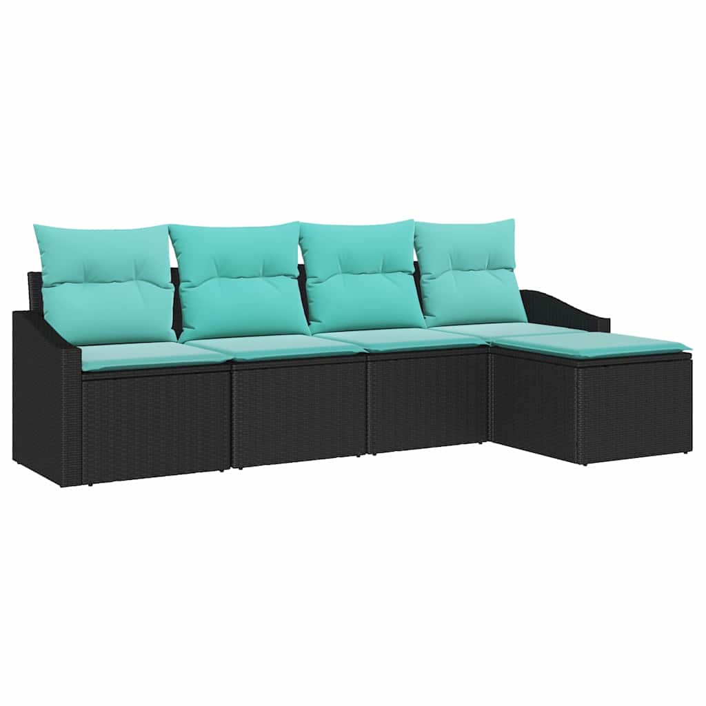 Bankstel met kussen 5 pcs Zwart poly rattan