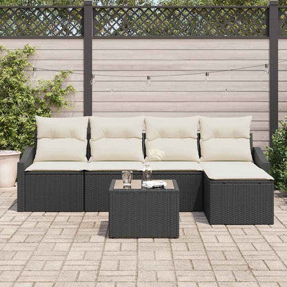 Bankstel met kussen 6 pcs Zwart poly rattan
