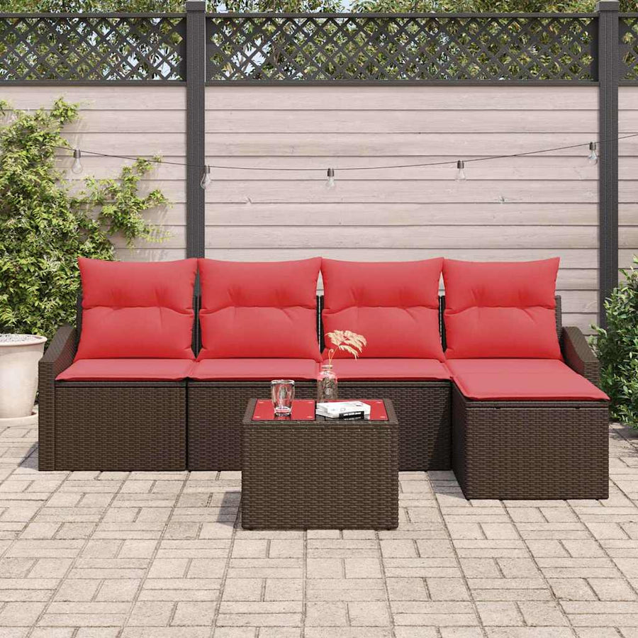 Bankstel 6 st Bruin poly rattan