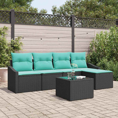 Bankstel met kussen 6 pcs Zwart poly rattan