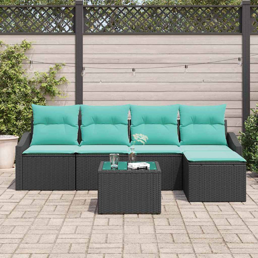 Bankstel met kussen 6 pcs Zwart poly rattan