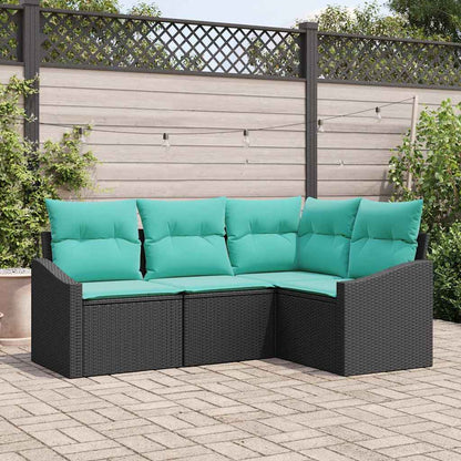 Bankstel met kussen 4 pcs Zwart poly rattan