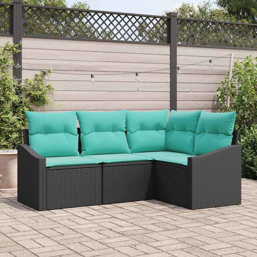 Bankstel met kussen 4 pcs Zwart poly rattan