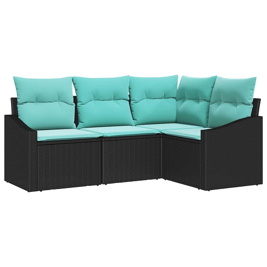 Bankstel met kussen 4 pcs Zwart poly rattan