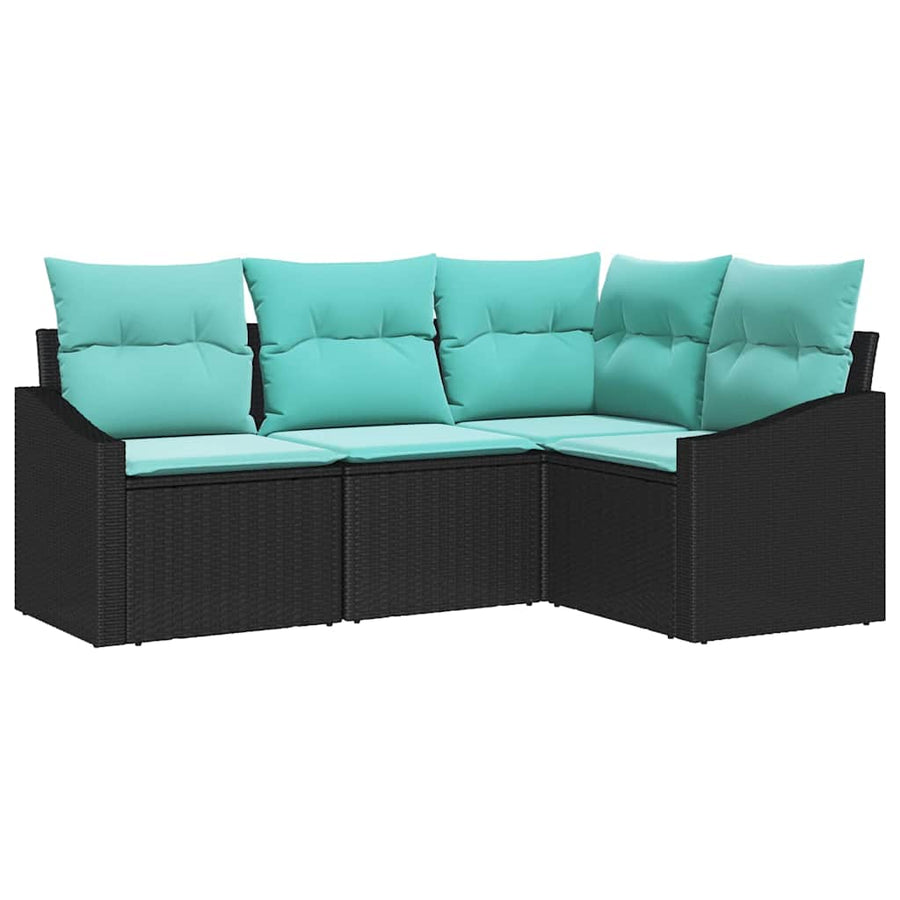 Bankstel met kussen 4 pcs Zwart poly rattan