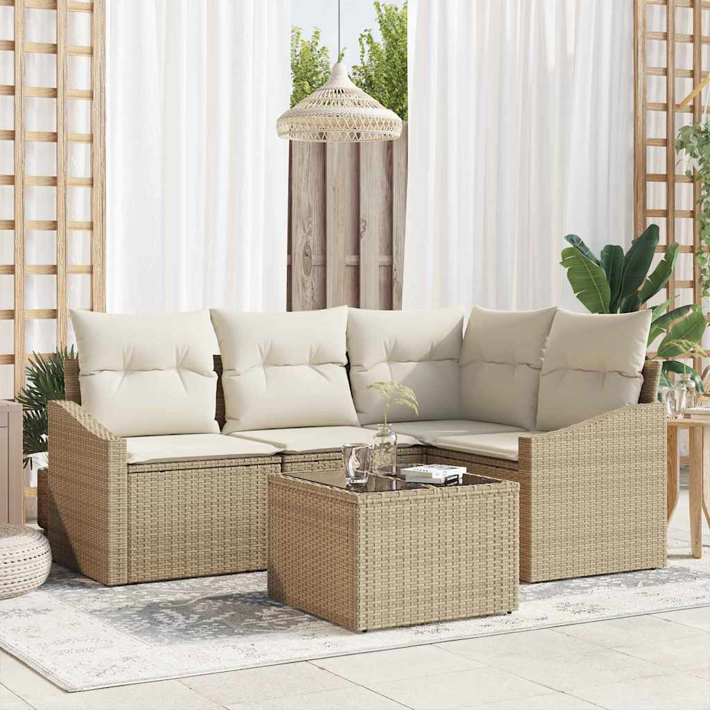 Bankstel met kussen 5 pcs Beige poly rattan