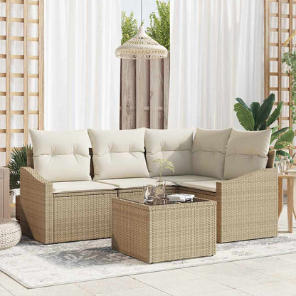 Bankstel met kussen 5 pcs Beige poly rattan