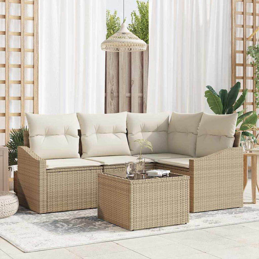 Bankstel met kussen 5 pcs Beige poly rattan