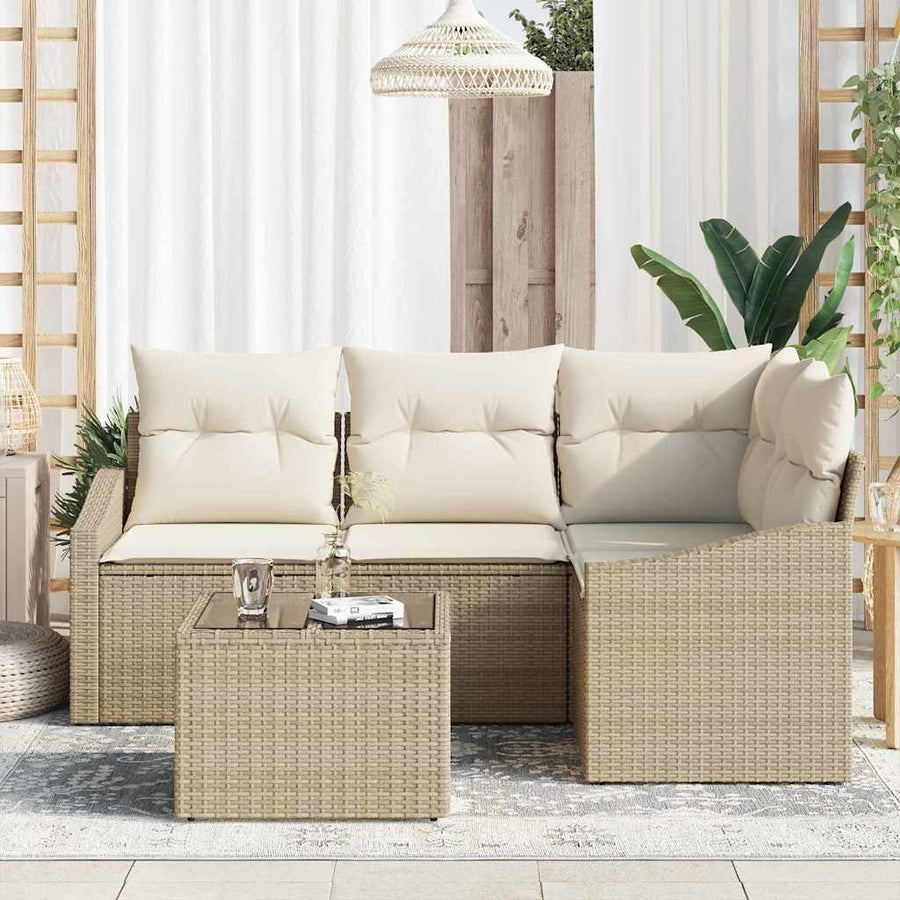 Bankstel met kussen 5 pcs Beige poly rattan