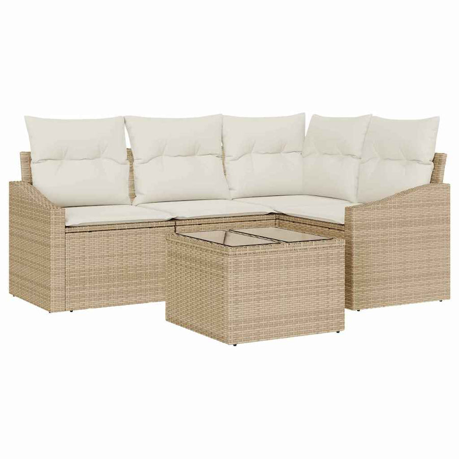 Bankstel met kussen 5 pcs Beige poly rattan