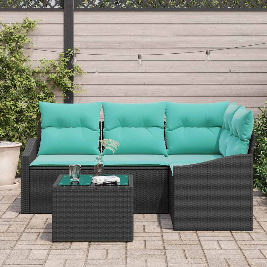 Bankstel met kussen 5 pcs Zwart poly rattan