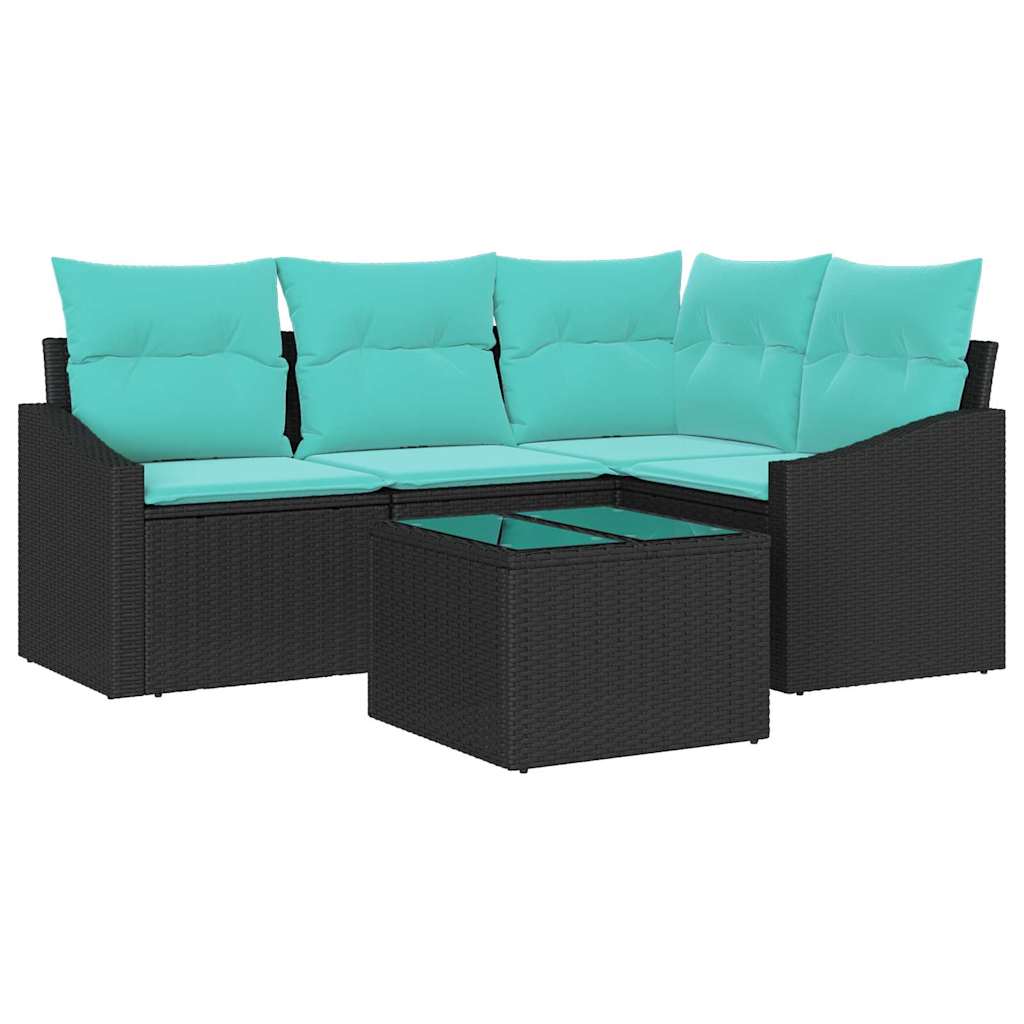 Bankstel met kussen 5 pcs Zwart poly rattan