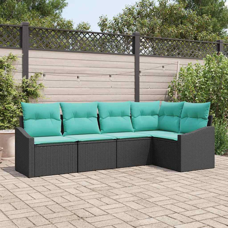 Bankstel met kussen 5 pcs Zwart poly rattan