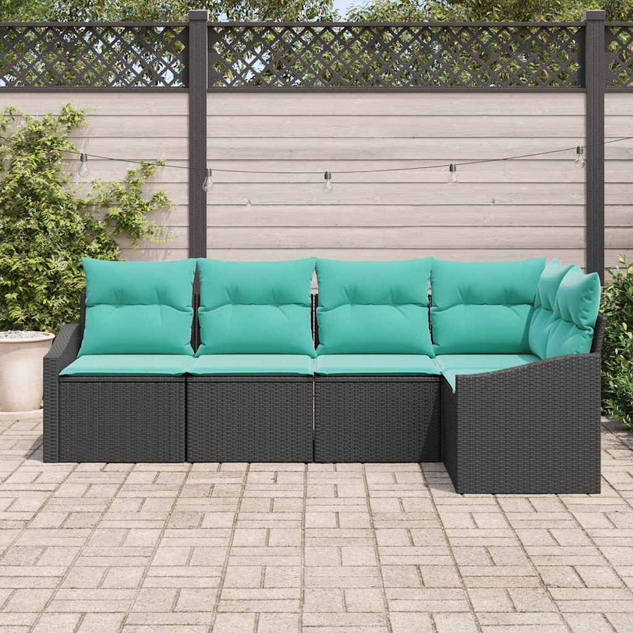 Bankstel met kussen 5 pcs Zwart poly rattan