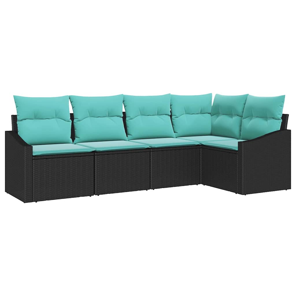 Bankstel met kussen 5 pcs Zwart poly rattan
