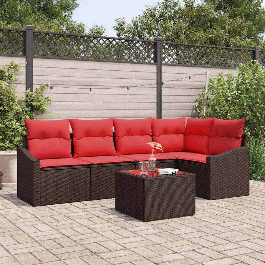 Bankstel 6 st Bruin poly rattan