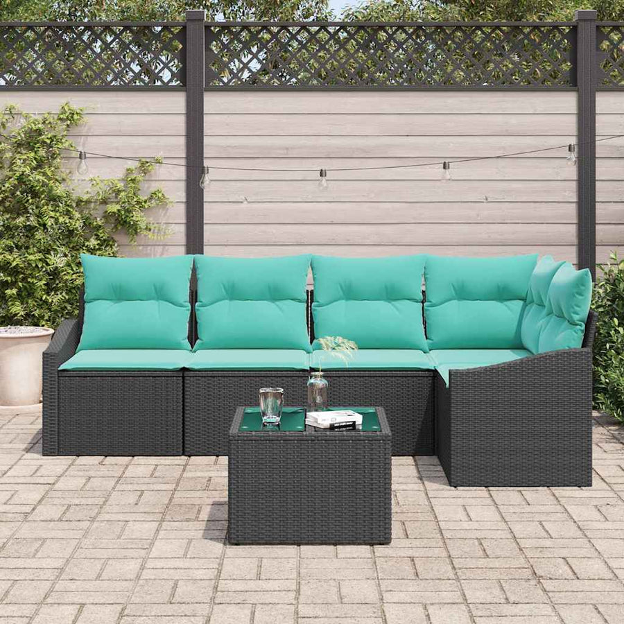 Bankstel met kussen 6 pcs Zwart poly rattan