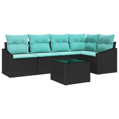 Bankstel met kussen 6 pcs Zwart poly rattan