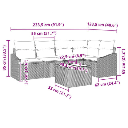 Bankstel met kussen 6 pcs Zwart poly rattan