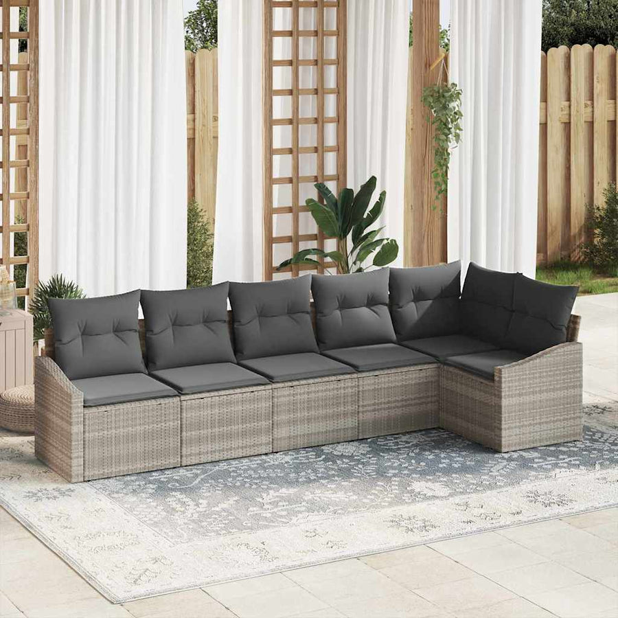 Bankstel met kussen 6 pcs Lichtgrijs poly rattan
