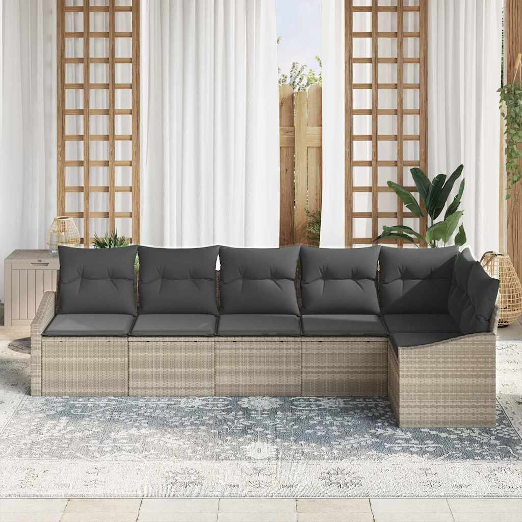 Bankstel met kussen 6 pcs Lichtgrijs poly rattan