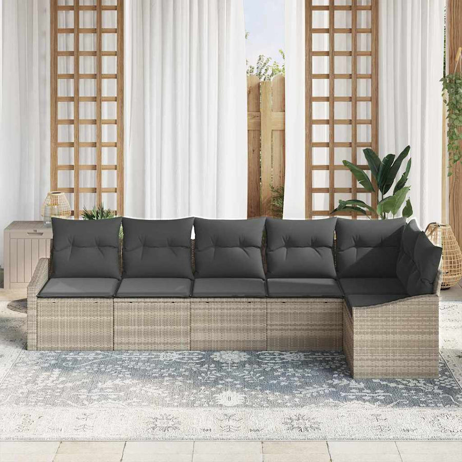 Bankstel met kussen 6 pcs Lichtgrijs poly rattan