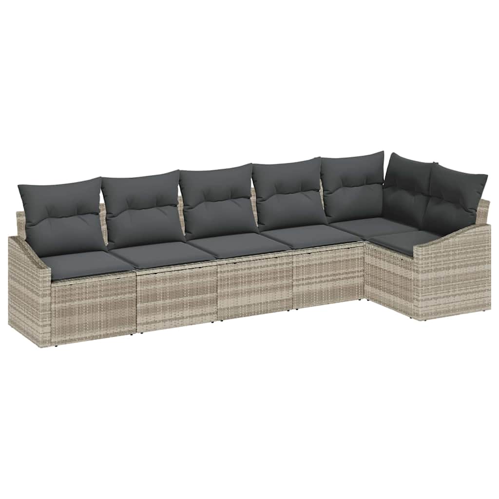 Bankstel met kussen 6 pcs Lichtgrijs poly rattan