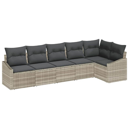 Bankstel met kussen 6 pcs Lichtgrijs poly rattan